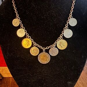 Estate Milor Italy 925 Silver Chunky Italian Lira 9 Coin Charm Necklace